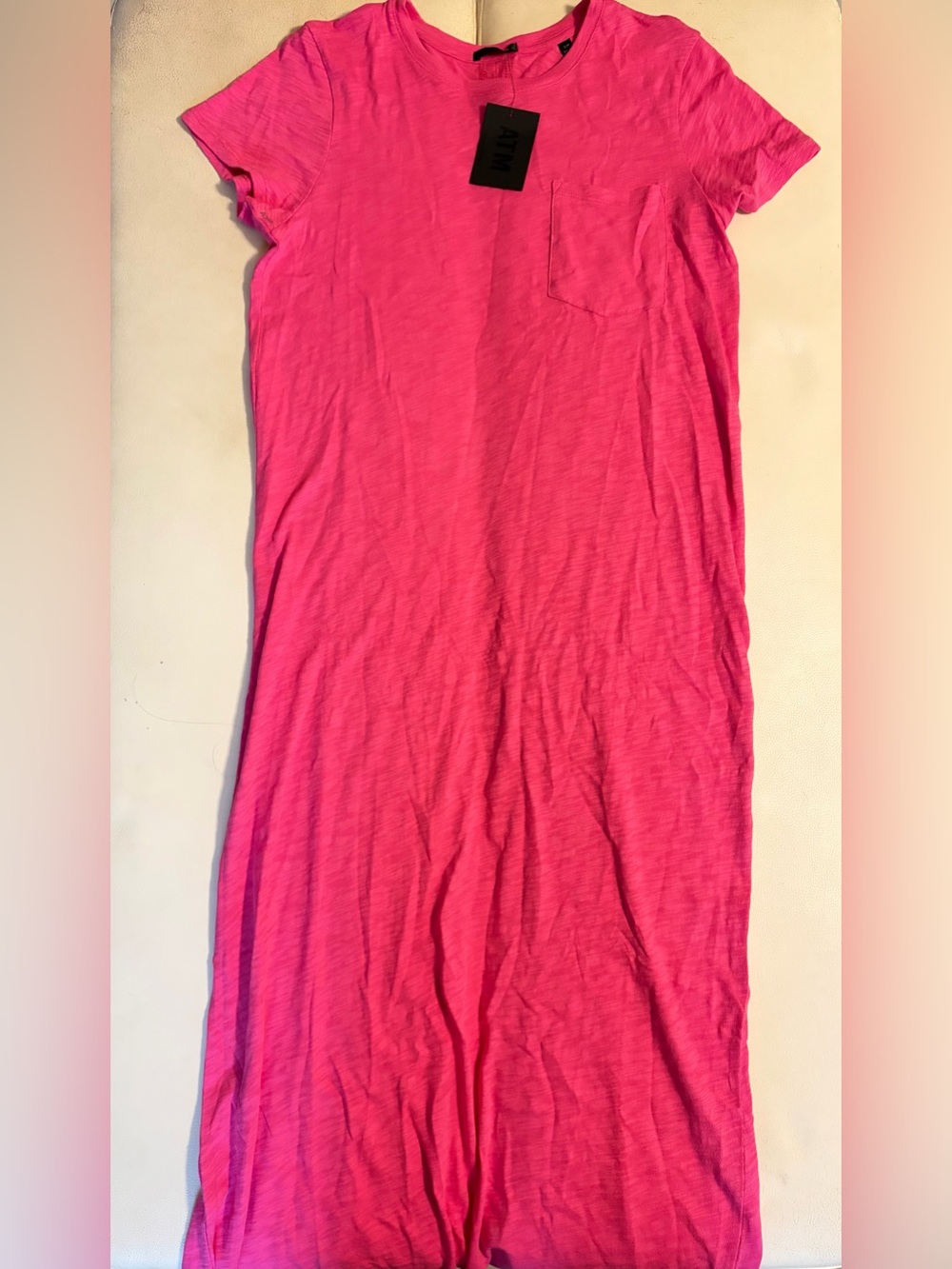 ATM Maxi Shirt Cotton Dress In Ultra Pink Size Small